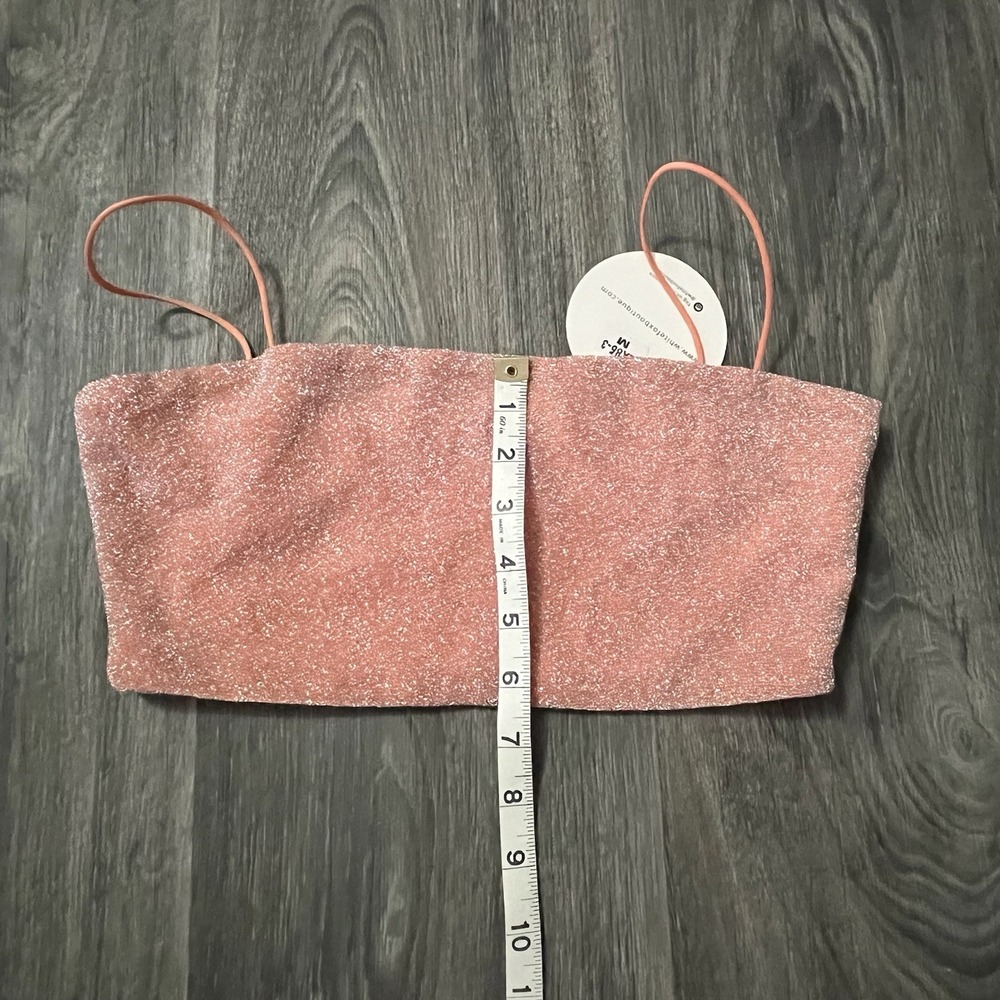 White Fox Boutique Women's Sz M Pink Glitter Crop Top Clubwear Causing Drama - Picture 3 of 6